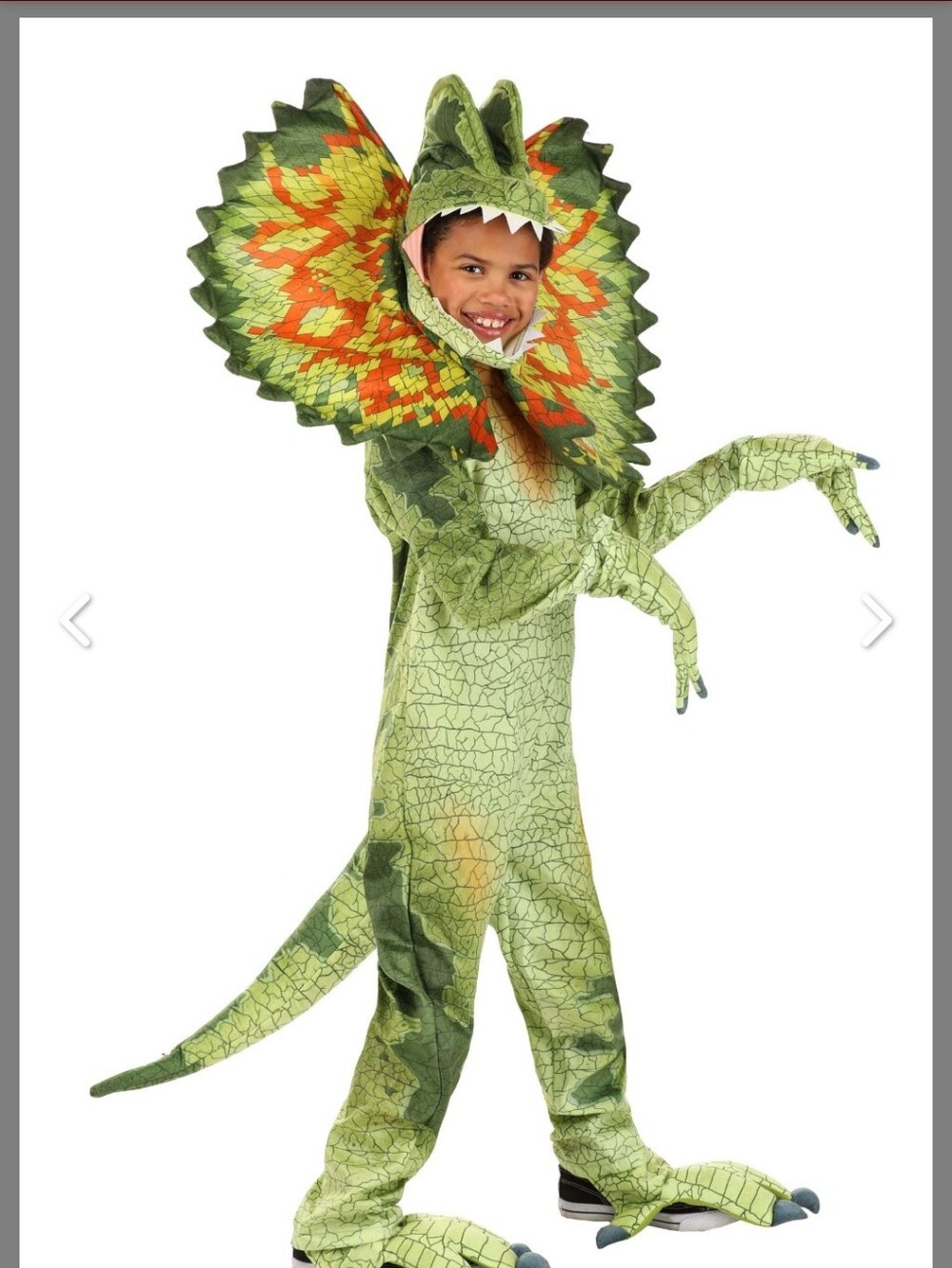 Kids Green Frilled Komodo Dragon Costume with Orange Accent -Size SMALL